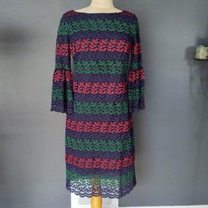 Lace overlay sheath dress with bell sleeves